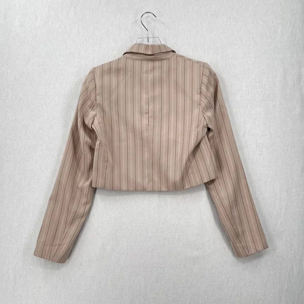 REFORMATION Bateman Cropped Blazer Womens XS Tan Pinstripe Y2K Corp Long Sleeve